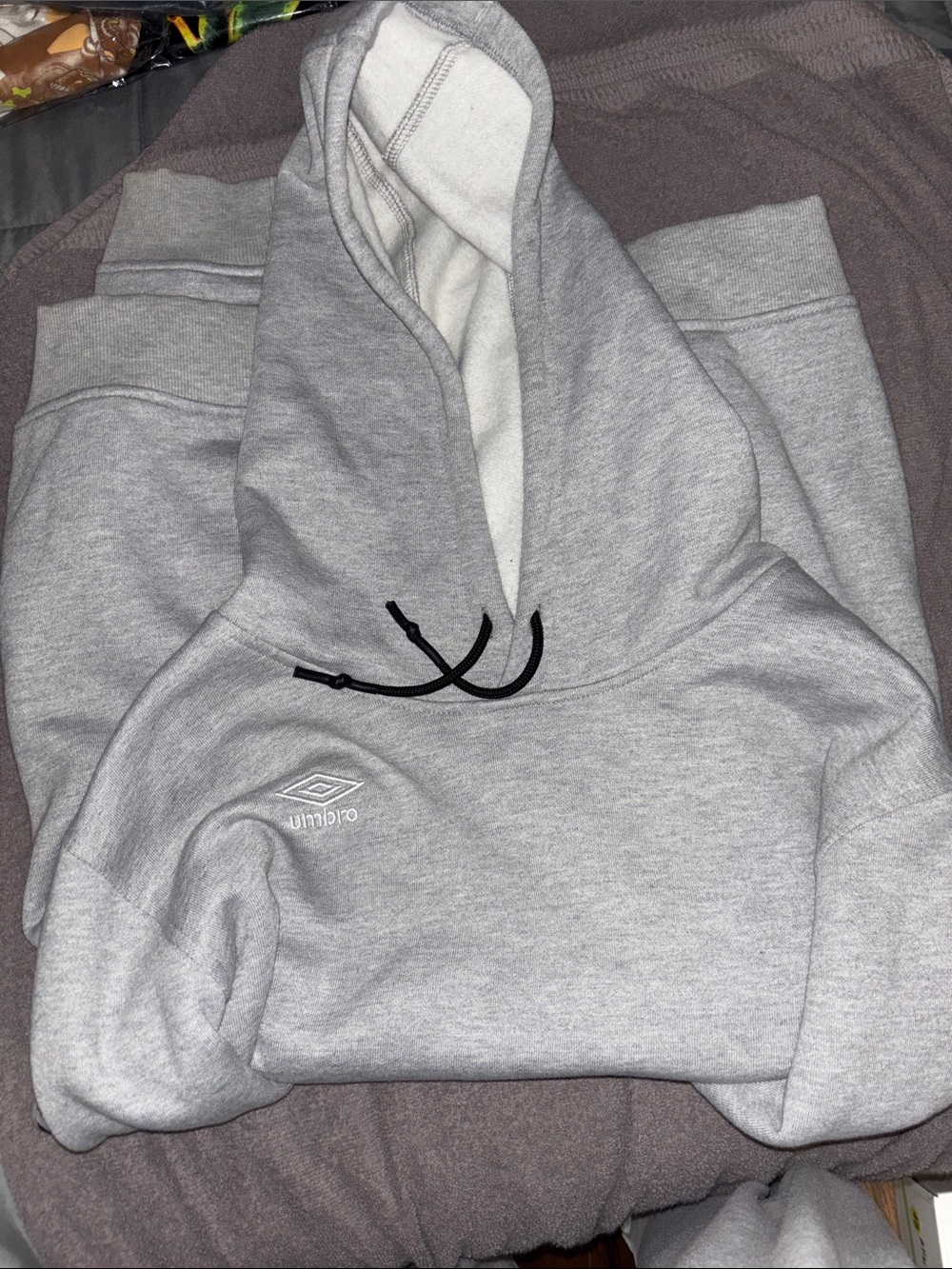 Umbro Light Gray Crewneck Hoodie with Black Drawstrings